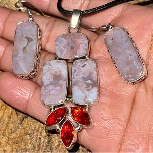 Red Moss Agate Pendant & Earrings Set